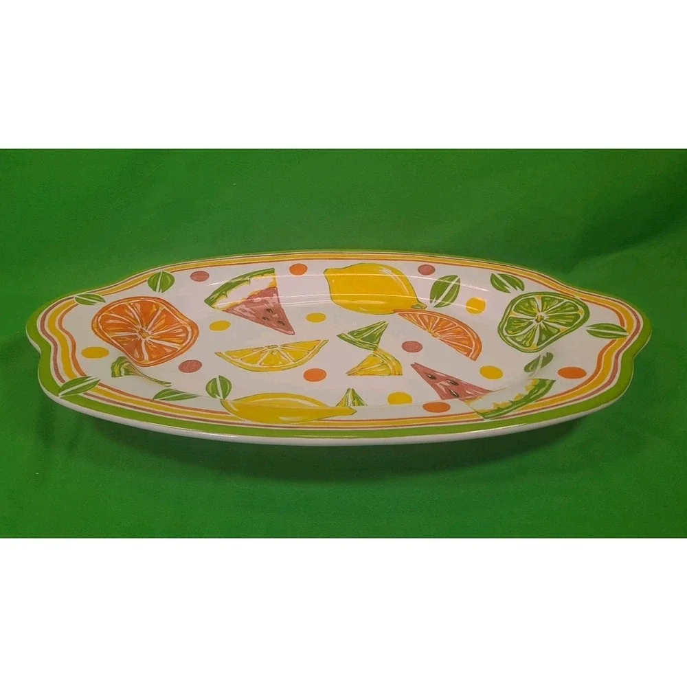Partylite Ceramic Platter Summerfest Collection Lemons Limes Watermelon‎ Oranges
